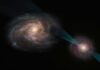 Two galaxies seen in a ‘joust’ preceding a cosmic mega-merger